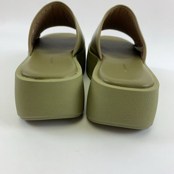 Anthropologie Leather High Platform Wedge Sandal Green Slip On Womens 38 US 7.5 - Picture 6 of 15